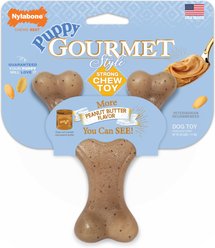 Nylabone Puppy Gourmet Style Strong Chew Wishbone Peanut Butter Dog Toy, Brown, Small/Regular