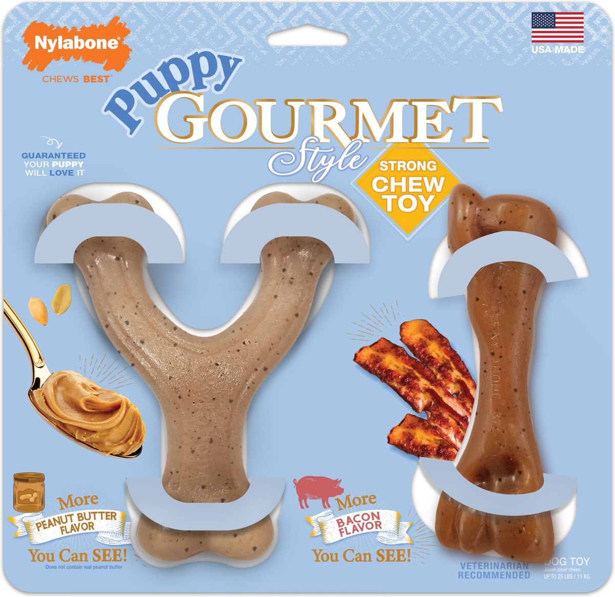 NYLABONE Puppy Gourmet Style Strong Chew Bacon & Peanut Butter Dog Toy