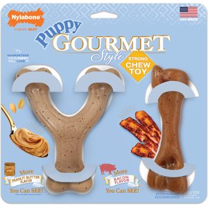 Nylabone Puppy Gourmet Style Strong Chew Bacon & Peanut Butter Dog Toy Bundle, Small/Regular, 2 Count