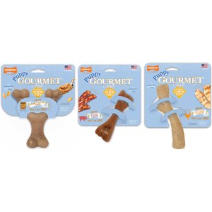 Nylabone Puppy Gourmet Style Strong Chew Dog Toys, Bacon, Chicken, Peanut Butter, 3 Count