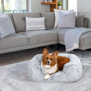 Best Friends by Sheri Soothe & Snooze Lounge Shag Rectangular Orthopedic Bolster Dog Bed, Frost, Medium