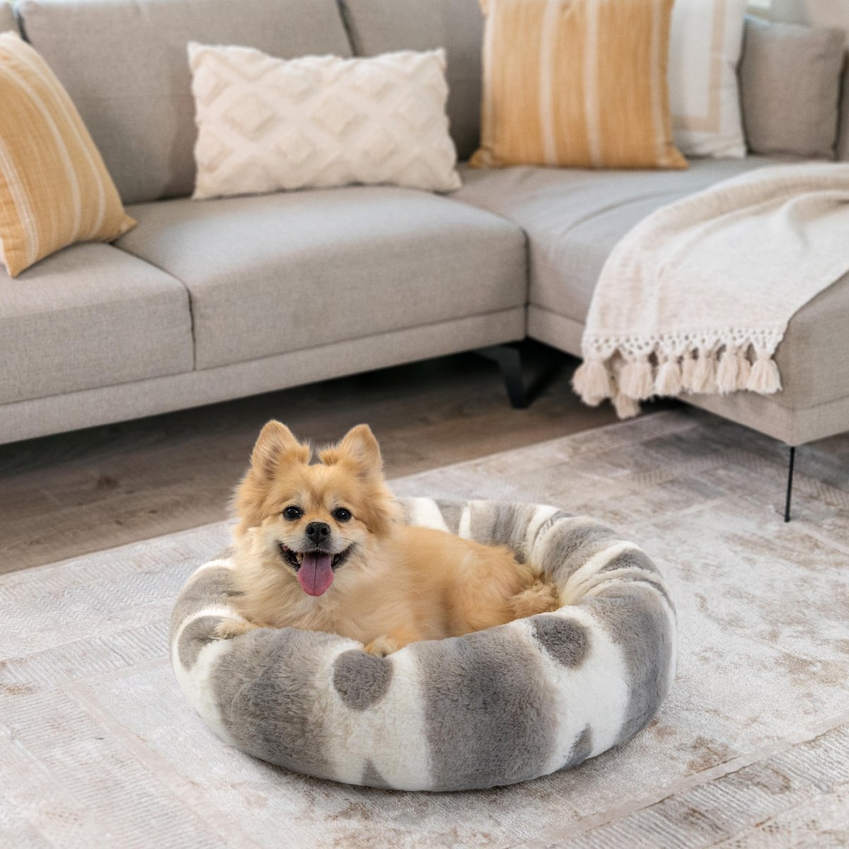 Best Friends by Sheri Patterned Faux Fur Calming Orthopedic Bolster Dog Bed