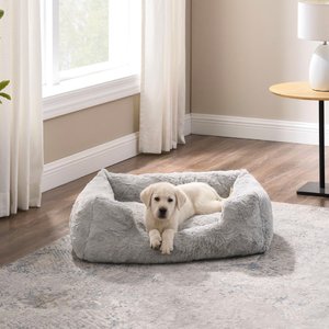Best Friends by Sheri Soothe & Snooze Lounge Lux Memory Foam Rectangular Orthopedic Bolster Dog Bed, Grey, Medium