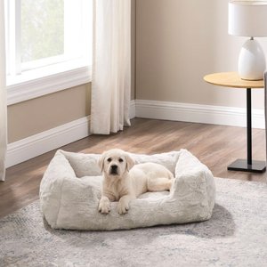 Best Friends by Sheri Soothe & Snooze Lounge Lux Memory Foam Rectangular Orthopedic Bolster Dog Bed, Oyster, Medium