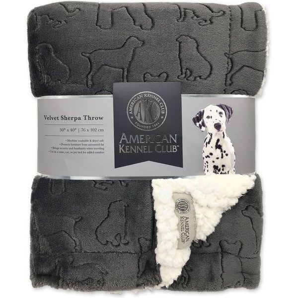 AMERICAN KENNEL CLUB AKC Embossed Dog & Cat Blanket, Gray