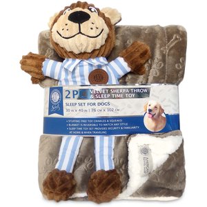 American Kennel Club AKC Dog Blanket & Plush Bear Set, Brown