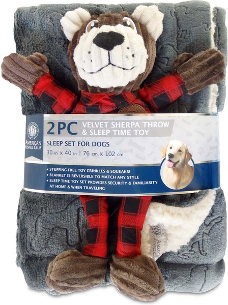 American Kennel Club AKC Dog Blanket & Plush Bear Set, Gray slide 1 of 9