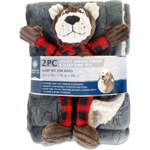 American Kennel Club AKC Dog Blanket & Plush Bear Set, Gray