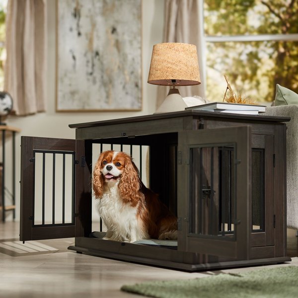 FRISCO Double Door Wood & Metal Furniture Style Dog Crate, Espresso ...