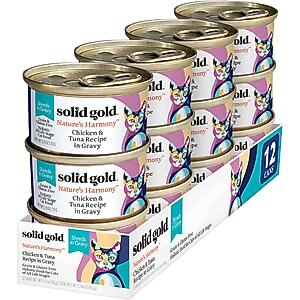 Solid Gold Nature's Harmony Chicken & Tuna Recipe in Gravy Grain-Free Wet Cat Food, 2.8-oz can, case of 12, 2 count