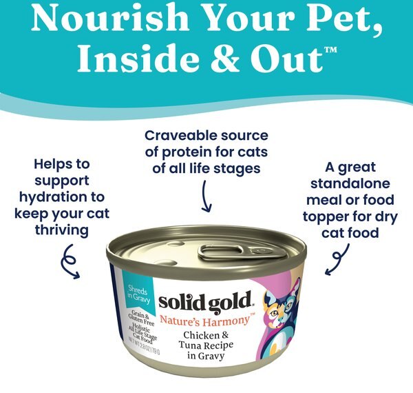 Solid Gold Nature's Harmony Chicken & Tuna Recipe in Gravy Grain-Free Wet Cat Food, 2.8-oz can, 12 count