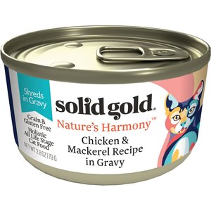 Solid Gold Nature's Harmony Chicken & Mackerel Recipe in Gravy Grain-Free Wet Cat Food, 2.8-oz can, case of 12, 2 count