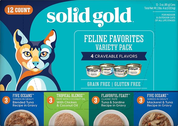 SOLID GOLD Feline Favorites Variety Pack Grain Free Wet Cat Food 3 oz can case of 12 Chewy