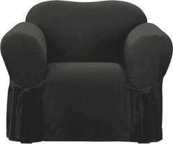 Sure Fit Farmhouse Armchair Basketweave One Piece Slipcover with Ties Dog & Cat Cover, Charcoal