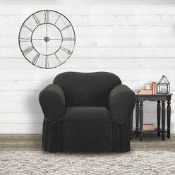 Sure Fit Farmhouse Armchair Basketweave One Piece Slipcover with Ties Dog & Cat Cover, Charcoal slide 2 of 2