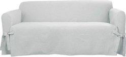 Sure Fit Farmhouse Loveseat Basketweave One Piece Slipcover with Ties Dog & Cat Cover, Grey