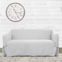 Sure Fit Farmhouse Loveseat Basketweave One Piece Slipcover with Ties Dog & Cat Cover, Grey slide 2 of 3
