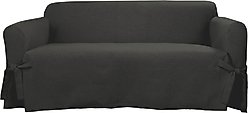 Sure Fit Farmhouse Loveseat Basketweave One Piece Slipcover with Ties Dog & Cat Cover, Charcoal