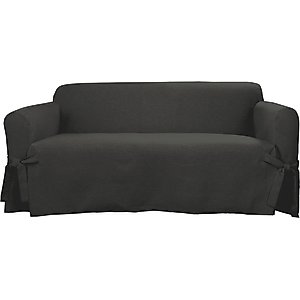 Sure Fit Farmhouse Loveseat Basketweave One Piece Slipcover with Ties Dog & Cat Cover, Charcoal