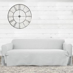 Sure Fit Farmhouse Basketweave One Piece Slipcover with Ties & Cinched Seat Elastic Dog & Cat Cover, Grey slide 2 of 3