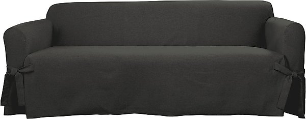 Sure Fit Farmhouse Basketweave One Piece Slipcover w/Ties & Cinched Seat Elastic Dog & Cat Cover, Charcoal slide 1 of 3