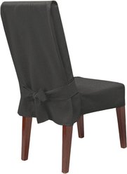 Sure Fit Farmhouse Dining Room Basketweave One Piece Slipcover with Ties Dog & Cat Cover, Charcoal