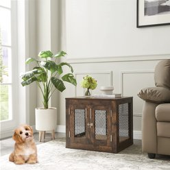 Unipaws Furniture Style Dog Crate with Tray, Rustic Brown, Small