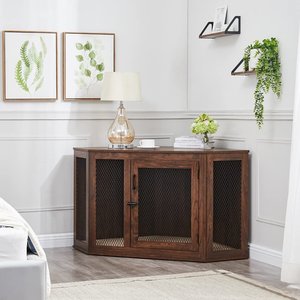 Unipaws Furniture Style Corner Dog Crate, Large, Walnut