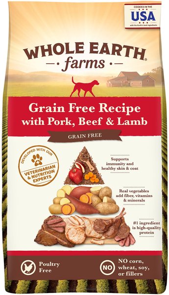 Whole Earth Farms Grain-Free Pork, Beef & Lamb Recipe Dry Dog Food, 4-lb bag slide 1 of 9