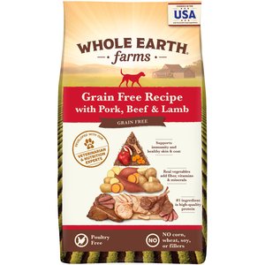 Whole Earth Farms Grain-Free Pork, Beef & Lamb Recipe Dry Dog Food, 4-lb bag