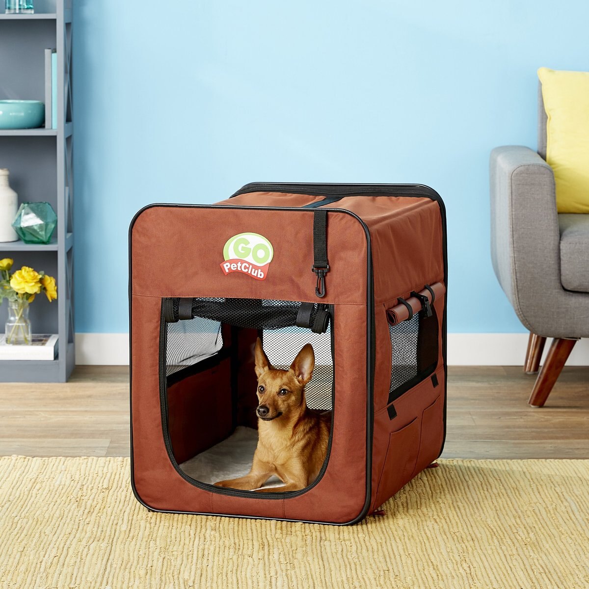 GO PET CLUB Single Door Collapsible SoftSided Dog Crate, Brown, 25