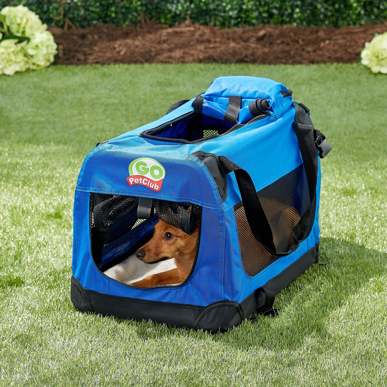 GO PET CLUB Double Door Collapsible SoftSided Dog Crate, Blue, 20 inch