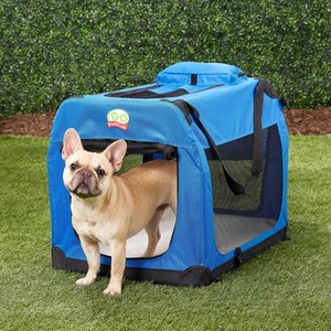 Go Pet Club Double Door Collapsible Soft-Sided Dog Crate, Blue, 28 inch