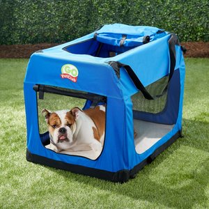 Go Pet Club Double Door Collapsible Soft-Sided Dog Crate, Blue, 32 inch