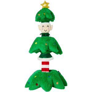 Frisco Holiday Elf in a Tree Bungee Plush Squeaky Dog Toy, Medium/Large