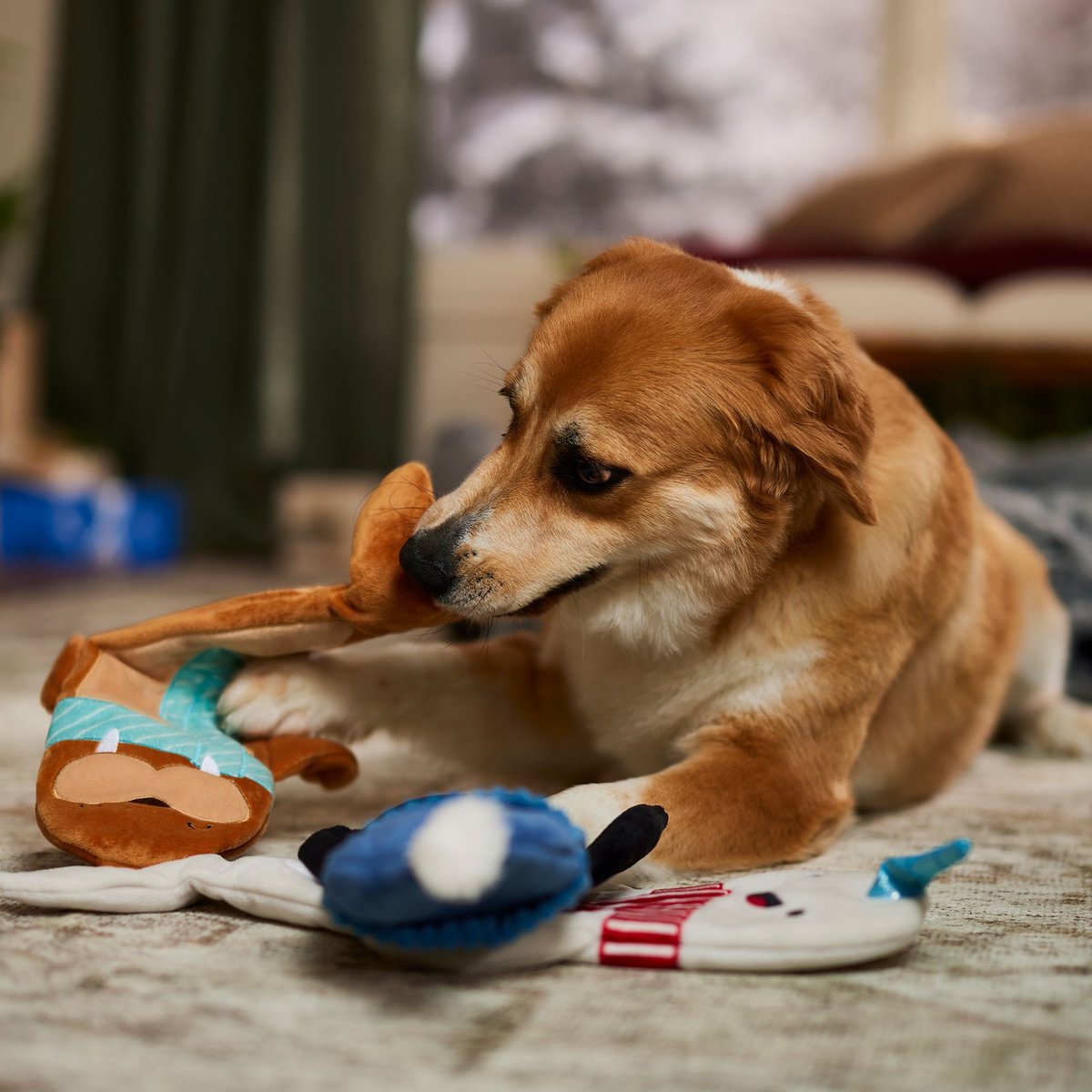 Frisco Holiday Arctic Friends Stuffing-Free Skinny Plush Squeaky Dog Toy