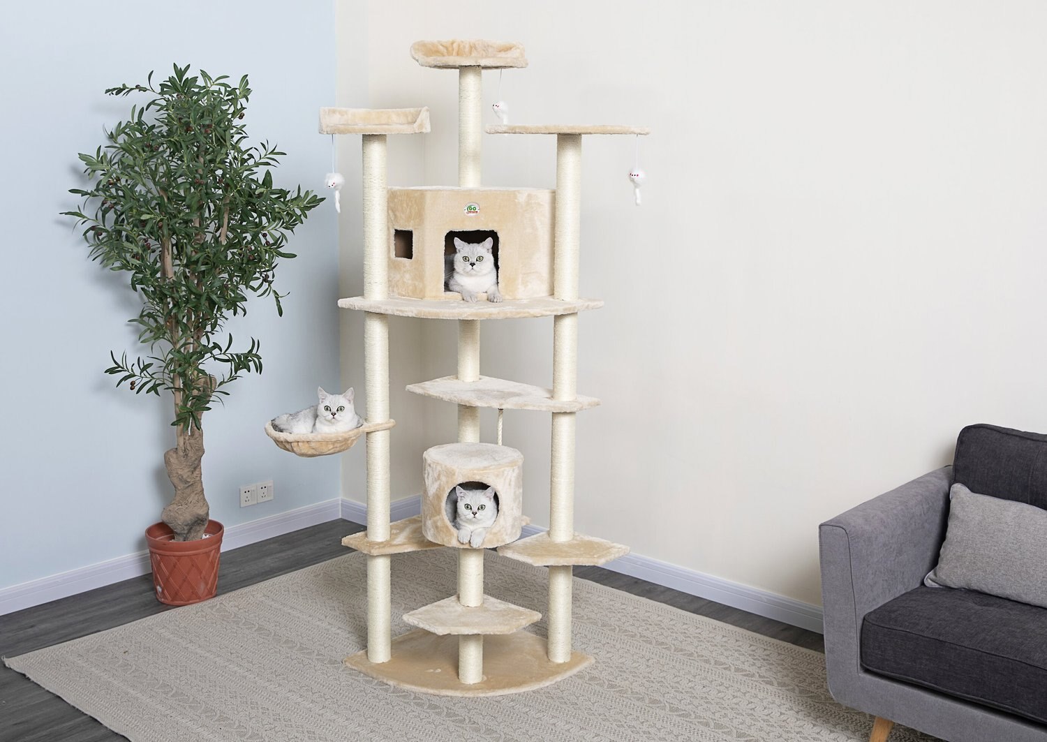 GO PET CLUB 80-in Faux Fur Cat Tree & Condo, Beige - Chewy.com