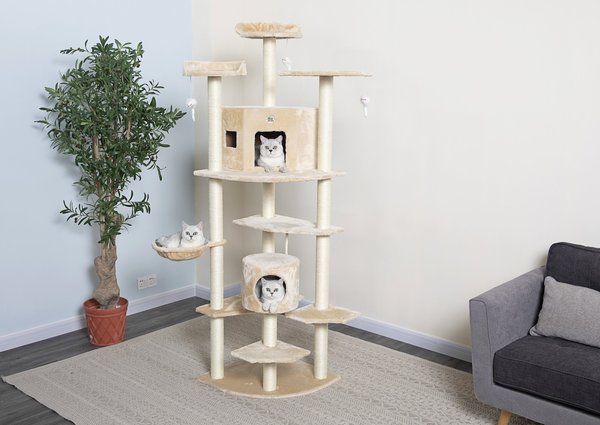 GO PET CLUB 80-in Faux Fur Cat Tree & Condo, Beige - Chewy.com