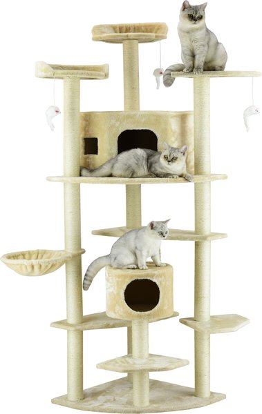 GO PET CLUB 80-in Faux Fur Cat Tree & Condo, Beige - Chewy.com