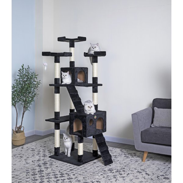 GO PET CLUB 72in Faux Fur Cat Tree & Condo, Black
