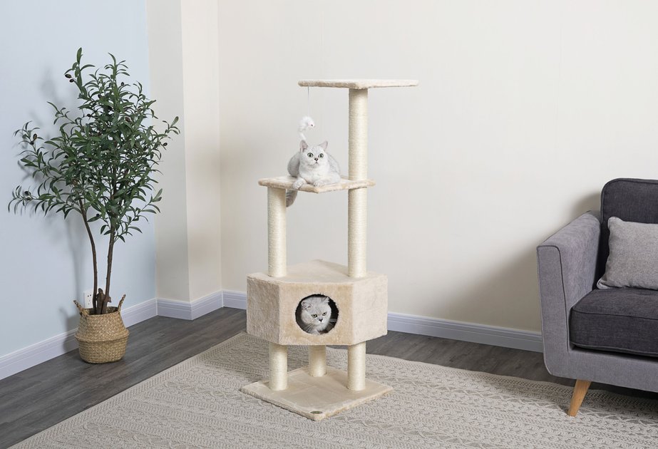 GO PET CLUB 51in Faux Fur Cat Tree & Condo, Beige