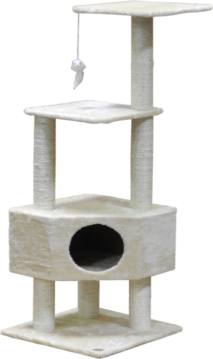 GO PET CLUB 51in Faux Fur Cat Tree & Condo, Beige