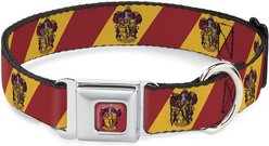 Buckle-Down Seatbelt Buckle Gryffindor Crest Diagonal Stripe Dog Collar, Gold & Red, 16-23-in