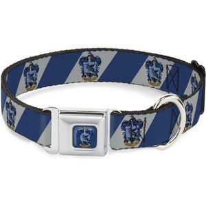Buckle-Down Seatbelt Buckle Ravenclaw Crest Diagonal Stripe Dog Collar, Gray & Blue, 11-16.5-in