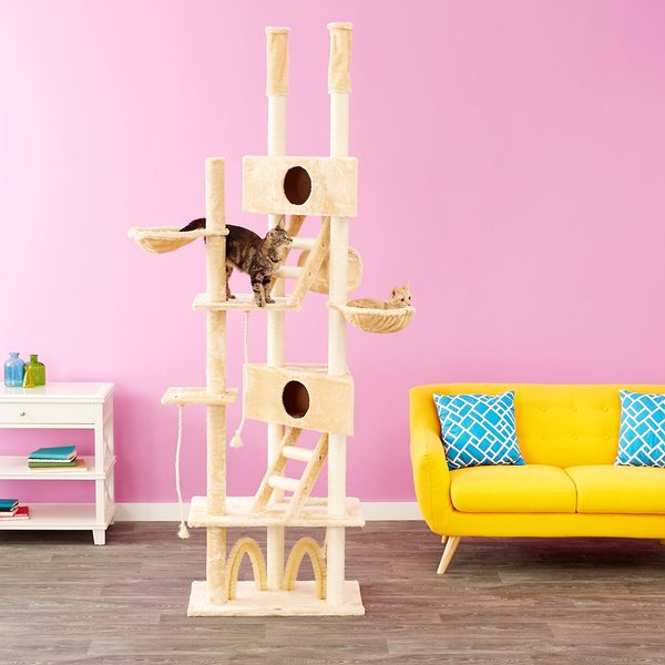 GO PET CLUB 106in FloortoCeiling Faux Fur Cat Tree & Condo, Beige