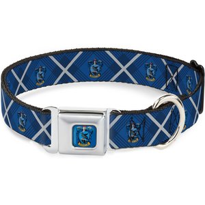 Buckle-Down Seatbelt Buckle Harry Potter Ravenclaw Crest Plaid Dog Collar, Blue & Gray