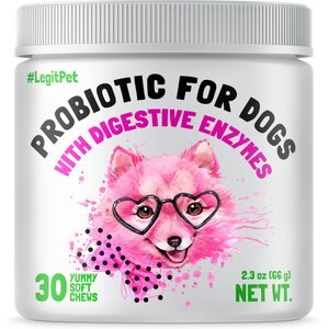 Legitpet Natural Digestive Enzymes Chicken Flavored Chews Probiotic Supplement for Adult Dogs, 30 count