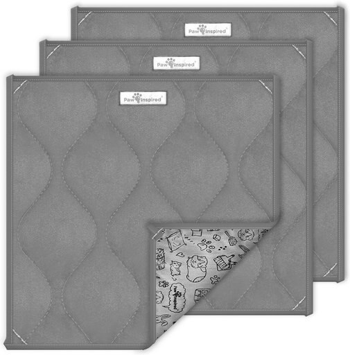 Paw Inspired Fleece Cage Liner Small Pet Pee Pads & Bedding, 12x12-in, 3 count, Gray