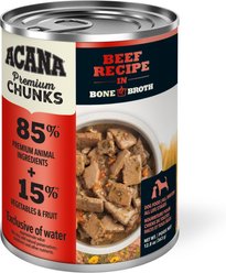 ACANA Premium Chunks Beef Recipe in Bone Broth Grain-Free Wet Dog Food, 12.8-oz can, case of 12 slide 2 of 9