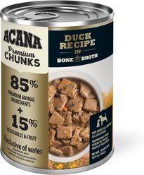 ACANA Premium Chunks Duck Recipe in Bone Broth Grain-Free Wet Dog Food, 12.8-oz can, case of 12 slide 2 of 9